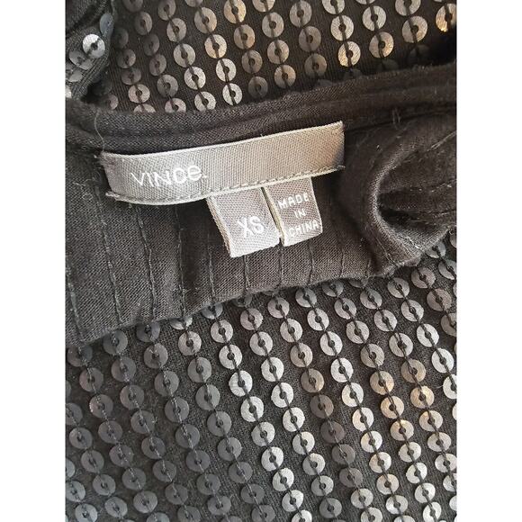 VINCE Solid Black Sequined Scoop Neck Back Sleeveless Knit Tank Dress XS 2 4 6 - Picture 2 of 4